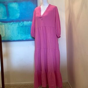 Tiered pocket maxi dress in vibrant bubblegum pink